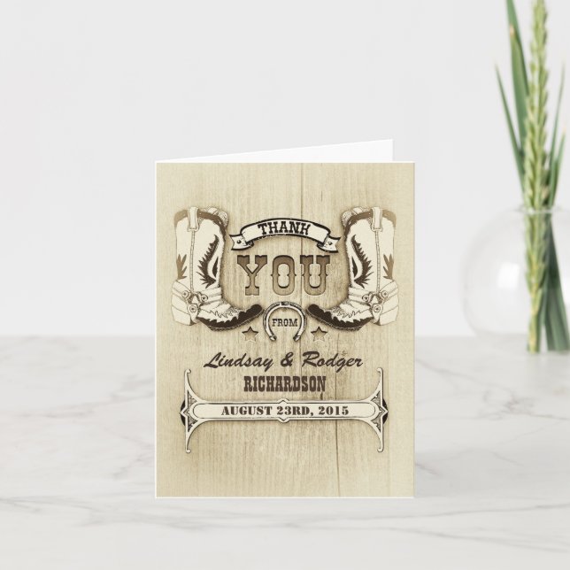Cartes de remerciement de mariage western chaussur (Devant)