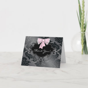 Cartes de remerciement en damas rose noir