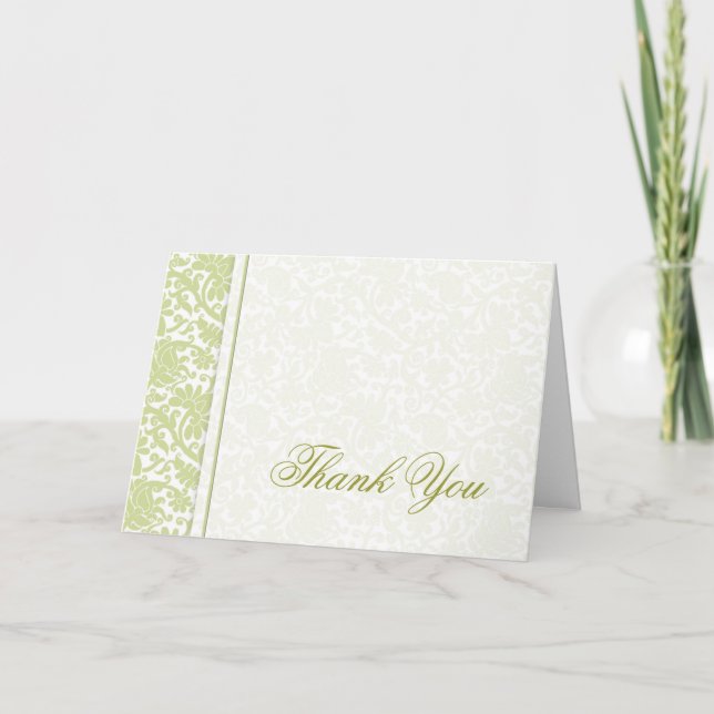 Cartes de remerciement en damas vert unique (Devant)