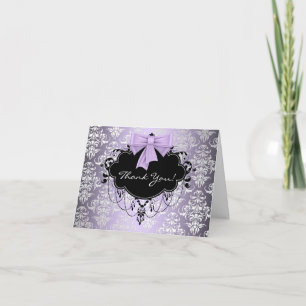 Cartes de remerciement en damassé violet et noir