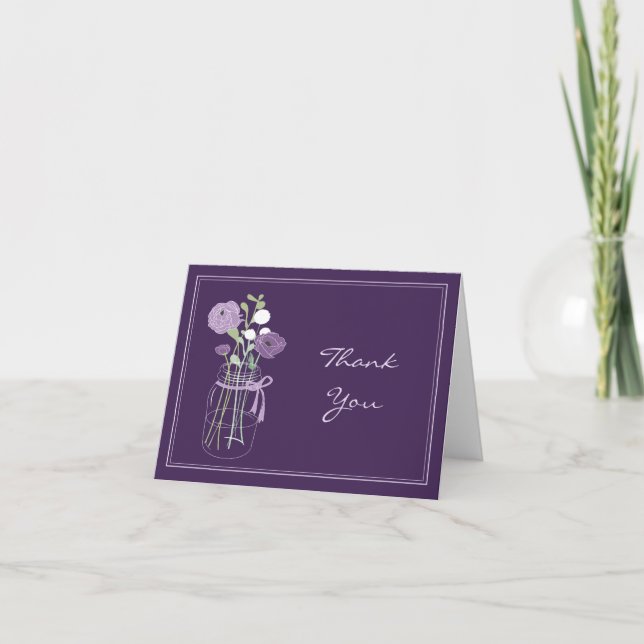 Cartes de remerciement en pot Mason violet et lila (Devant)