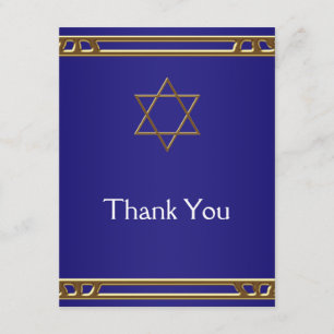 Cartes de remerciement Étoile de David en or Bleu 