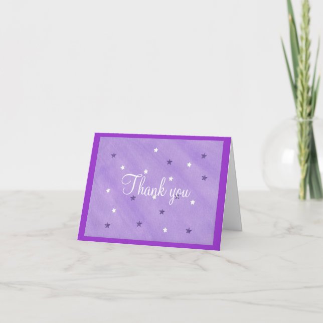 Cartes de remerciement, étoiles violettes et blanc (Devant)