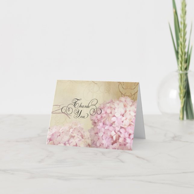 Cartes de Remerciement Fleurs de Hortensia Rose Pâ (Devant)