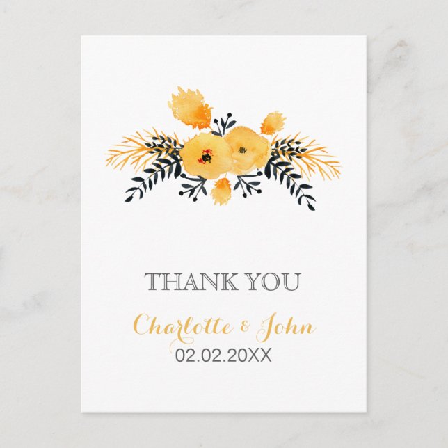 cartes de remerciement florales aquarelles jaune g (Devant)