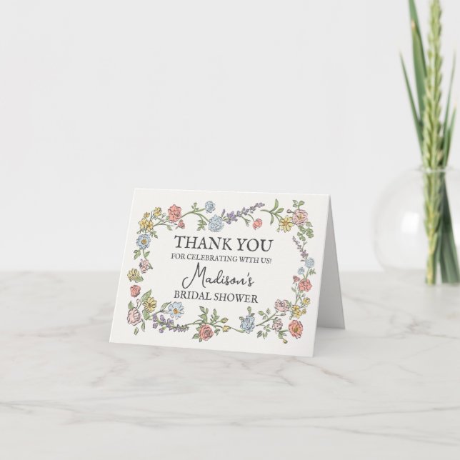 Cartes de remerciement florales pastel pour la fêt (Devant)