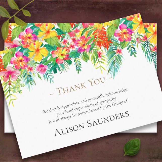 Cartes de remerciement funéraire | Fleurs tropical (Tropical Florals Bereavement Memorial Sympathy Funeral Thank You Cards)