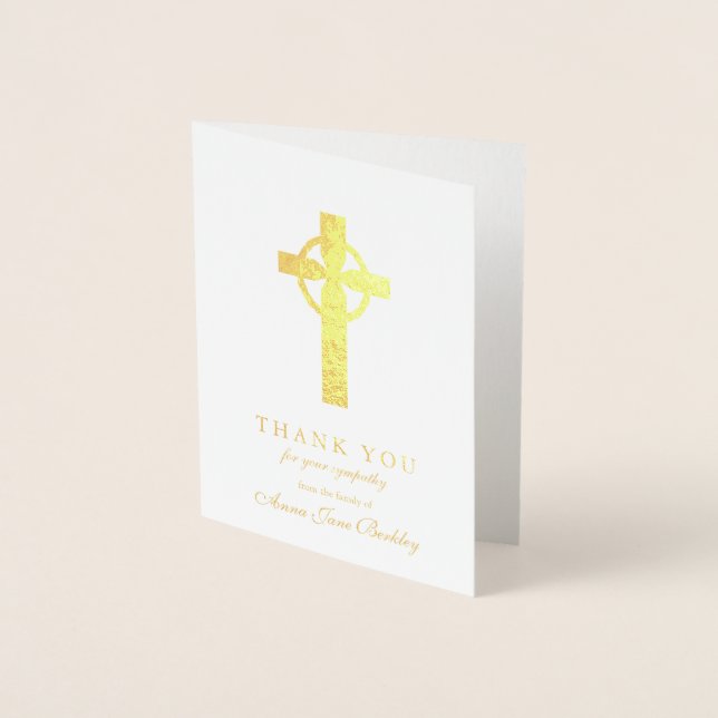 Cartes de remerciement funéraire | Gold Cross 1 Fo (Devant)