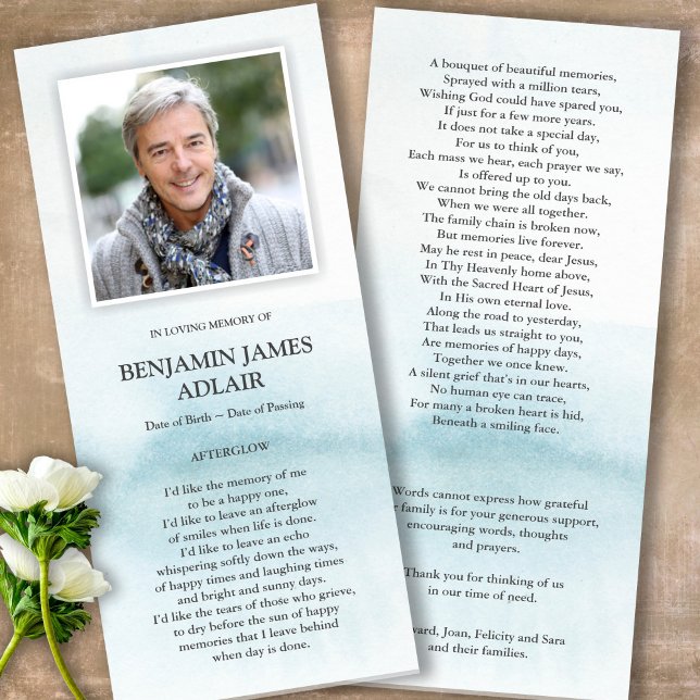 Cartes de remerciement funéraire | Laver bleu aqua (Sympathy Photo Celebration of Life, In Loving Memory, Forever in our Hearts Funeral thank you cards)