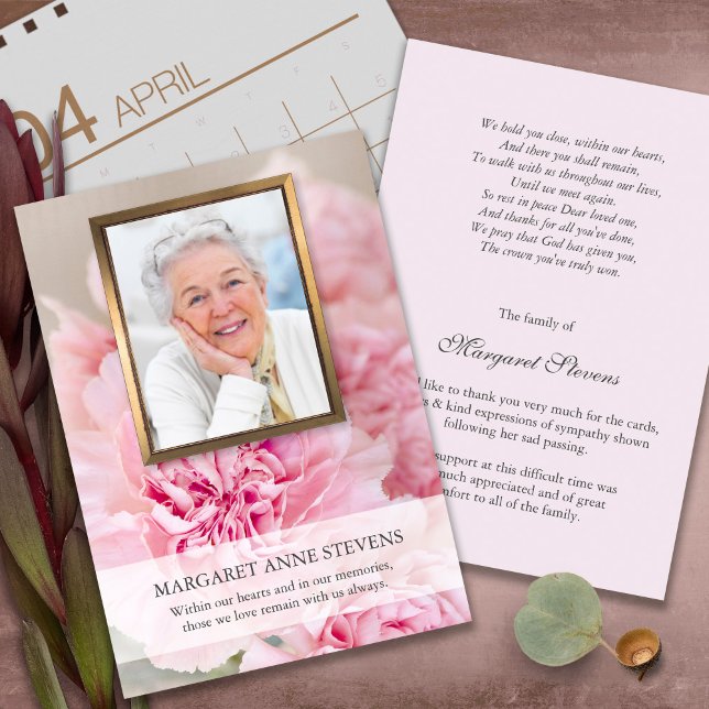 Cartes de remerciement funéraire | Pretty Pink Peo (funeral thank you cards, bereavement, elegant, simple, celebration of life, sympathy card)