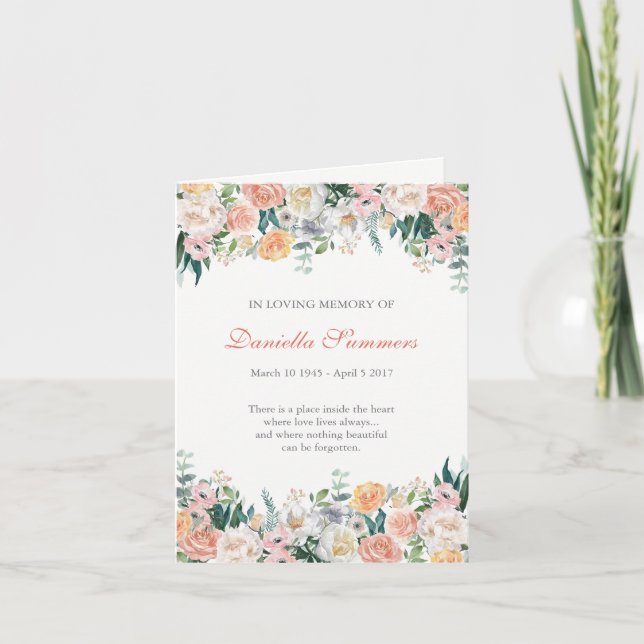Cartes de remerciement funéraire | Roses aquarelle (Devant)