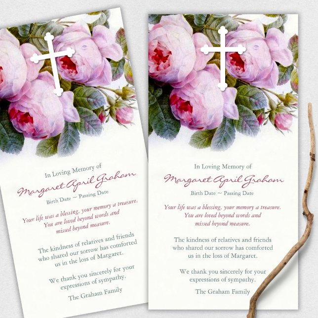 Cartes de remerciement funéraire | Roses botanique (funeral thank you cards, bereavement, elegant, simple, celebration of life, sympathy card)