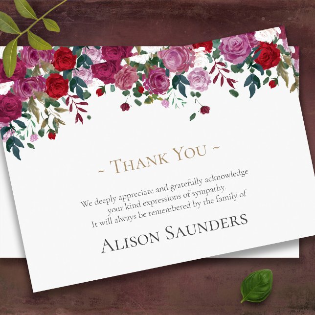 Cartes de remerciement funéraire | Roses Vintages  (Pink roses bereavement sympathy memorial funeral thank you card)