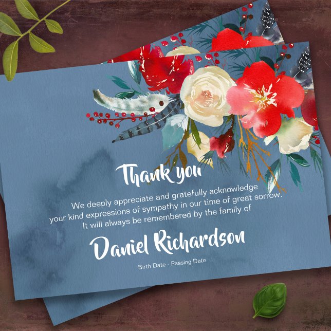 Cartes de remerciement funéraire | Scandi Floral B (Scandi Boho Floral Bereavement Memorial Sympathy Funeral Thank You Card)