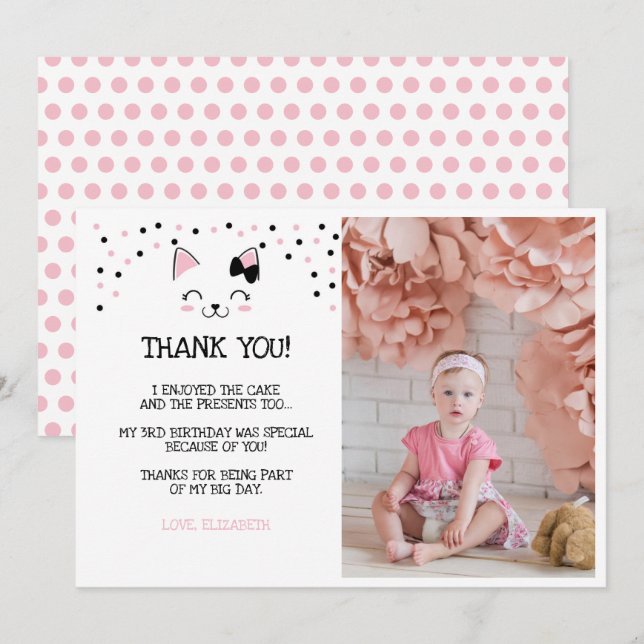 Cartes de remerciement Kitty Cat avec photo (Devant / Derrière)