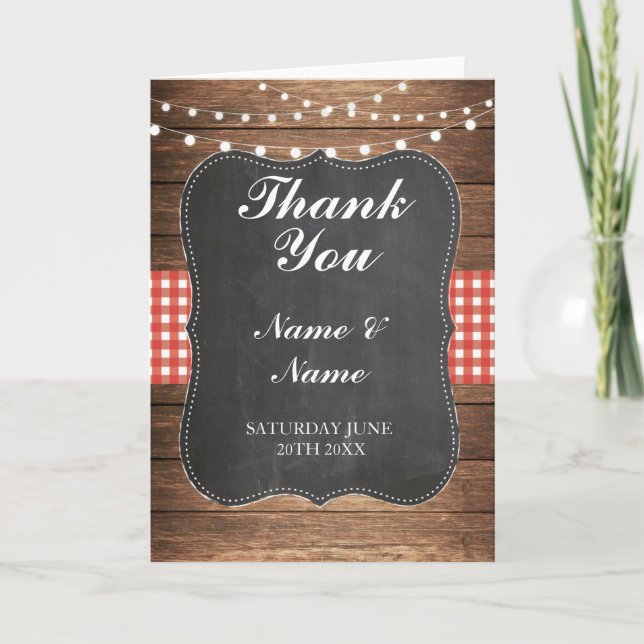 Cartes de remerciement Mariage Bois à carreaux rou (Devant)