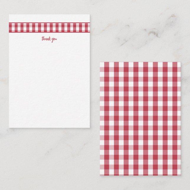 Cartes de remerciement Modern Red Gingham (Devant / Derrière)