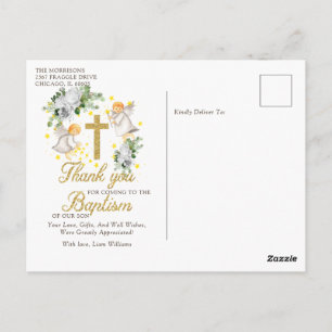 Cartes de remerciement pailletées pour baptême