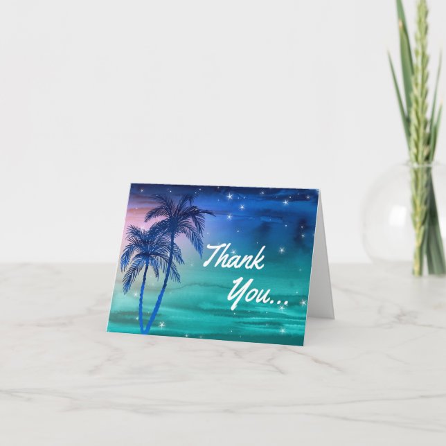 Cartes de remerciement Palmier Vert Bleu Tropical (Devant)