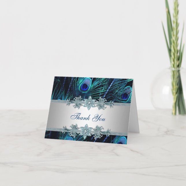 Cartes de remerciement Paon Bleu sarcelle royale (Devant)