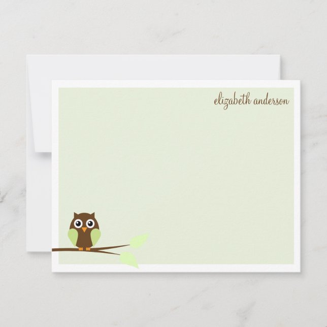Cartes de remerciement plates douce hibou vert (Devant)