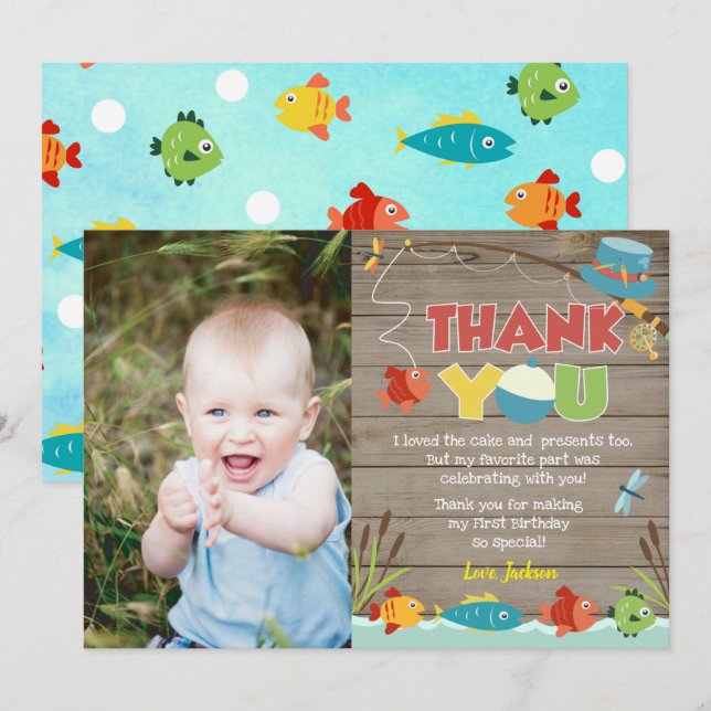 Cartes de remerciement pour anniversaire de pêche (Devant / Derrière)