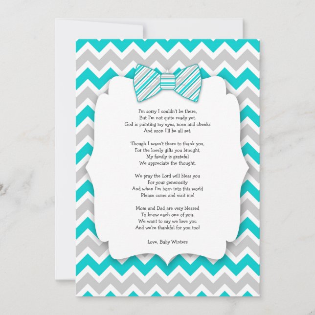 Cartes de remerciement pour baby shower avec poème (Devant)