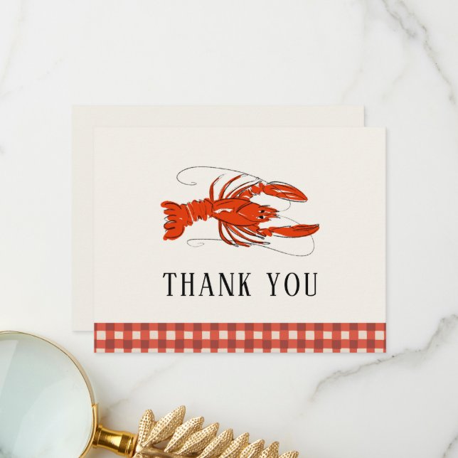 Cartes de remerciement pour fête de crevettes écre (Devant/Arrière en situation)