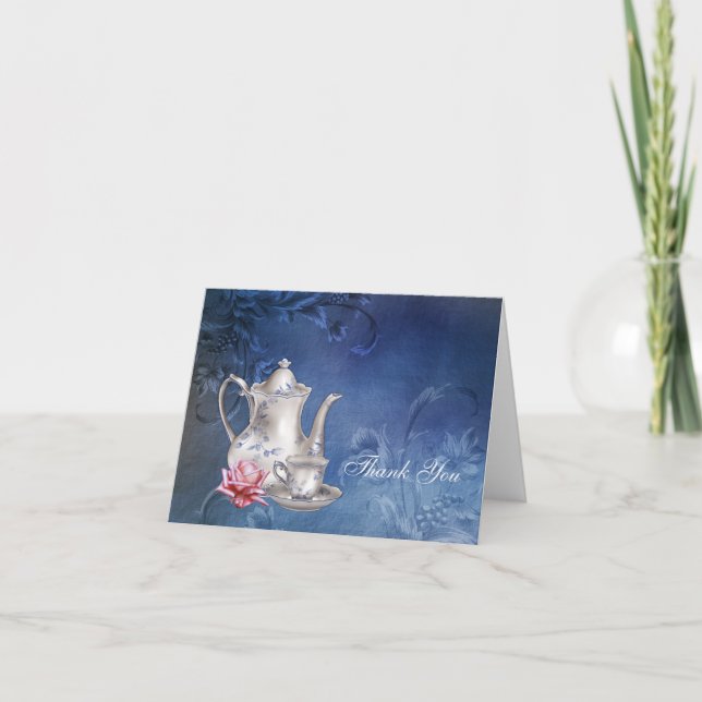 Cartes de remerciement pour le thé de mariage bleu (Devant)
