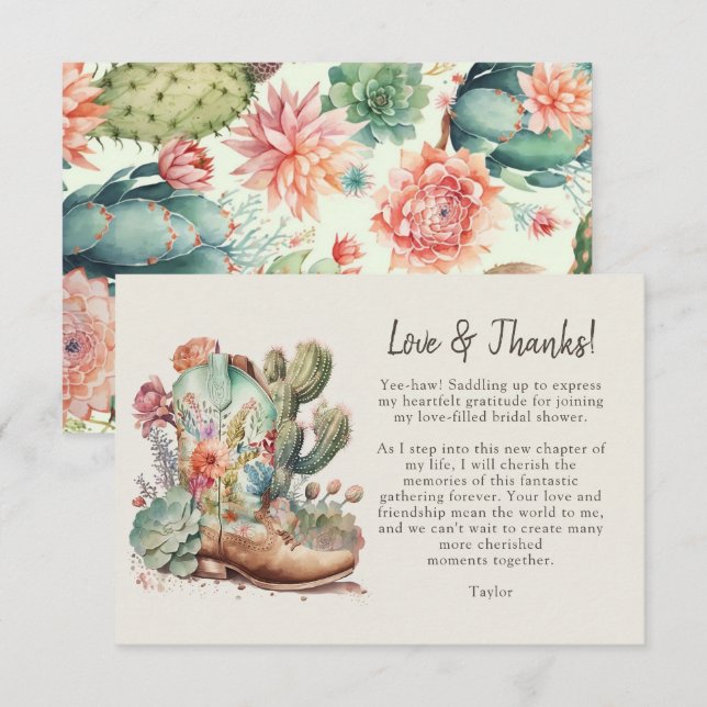 Cartes de remerciement pour une fête prénuptiale a (Devant / Derrière)