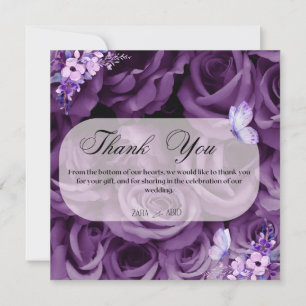 Cartes de remerciement Roses violettes et Papillon