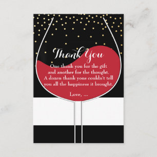 Cartes de remerciement Verre à vin rouge Or Noir &