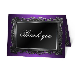 Cartes de remerciement violettes à cadre gothique