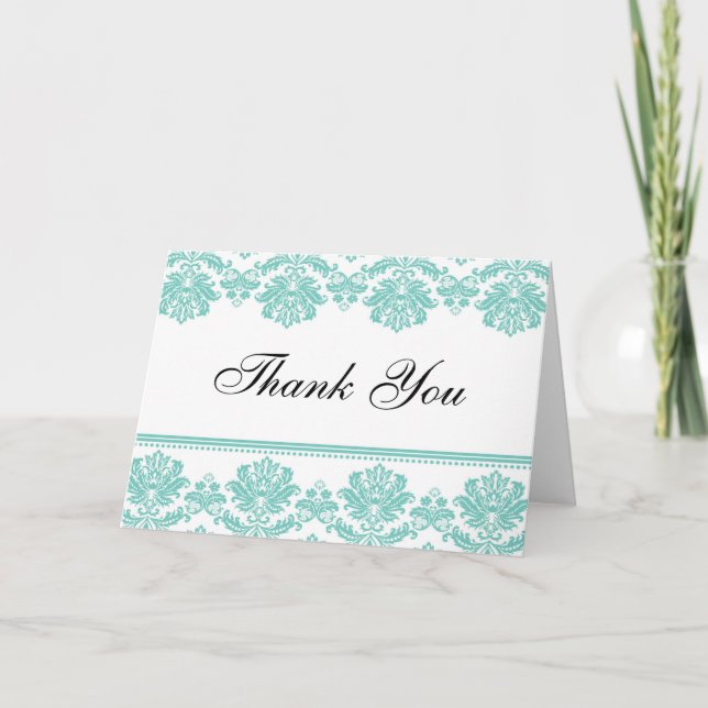 Cartes de remerciements Aqua Damask (Devant)