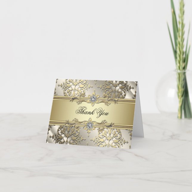 Cartes de remerciements Black and Gold Damask (Devant)