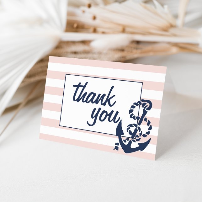 cartes de remerciements | Bleu rose Bleu Bande Nau (Créateur téléchargé)