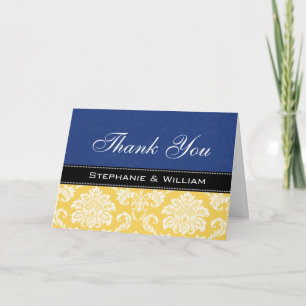 Cartes de remerciements Blue Yellow Mariage damass