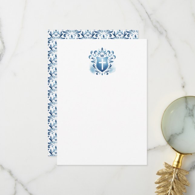 Cartes de Remerciements Crest bleu Dusty & Croix (Devant/Arrière en situation)