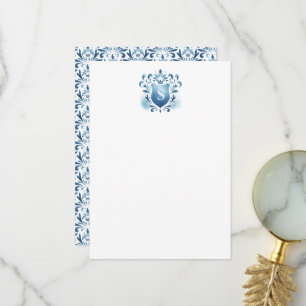 Cartes de Remerciements Crest bleu Dusty & Monogra