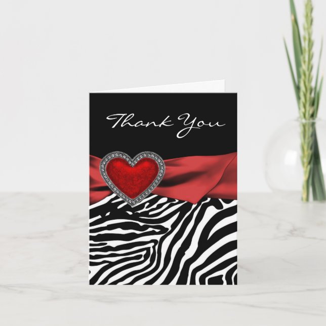 Cartes de remerciements de Red Heart Zebra (Devant)