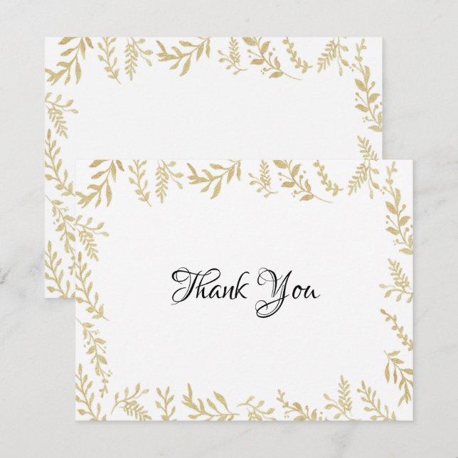Cartes de remerciements Feuilles Chic Gold Foil (Devant / Derrière)