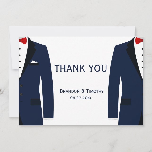 Cartes De Remerciements Mariage Gay Bleu Et Blanc (Devant)