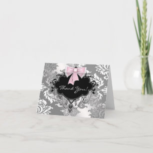 Cartes de Remerciements Pink Black Damask