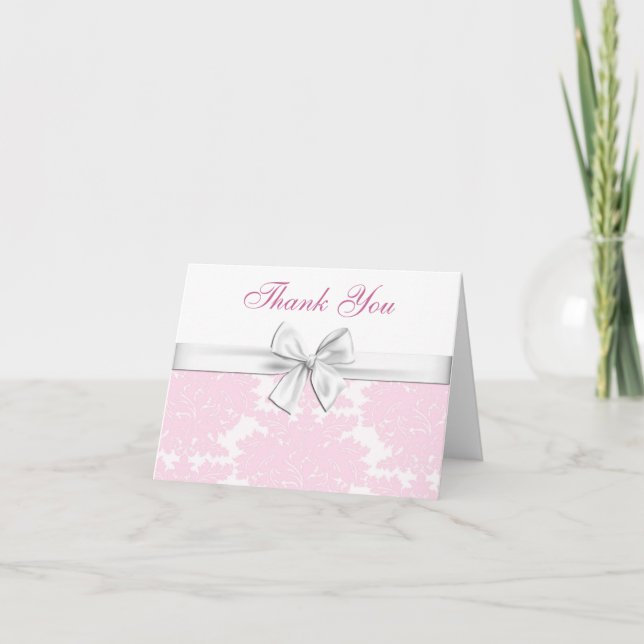 Cartes de Remerciements Pink Damask (Devant)