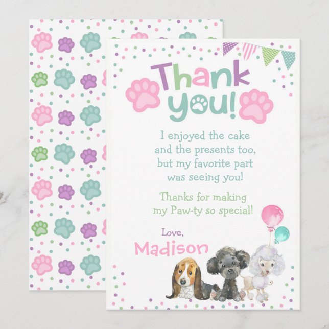 Cartes de remerciements pour l'anniversaire des ma (Devant / Derrière)