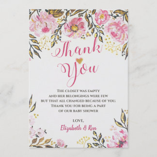 Cartes de remerciements pour le Baby shower floral