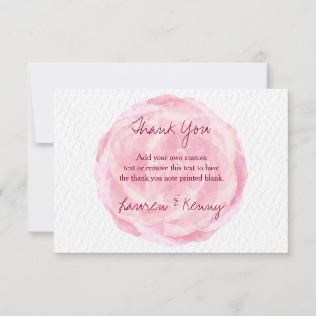Cartes de Remerciements Rose Aquarelle (Devant)