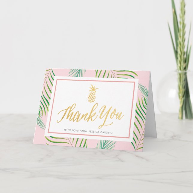 Cartes de Remerciements Tropical | Ananas rose et  (Devant)