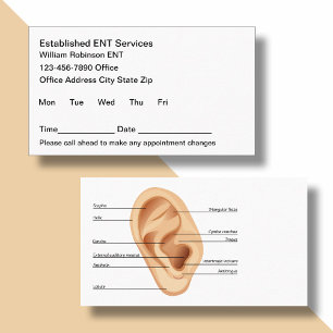 Cartes de rendez-vous de cabinet de médecin ORL