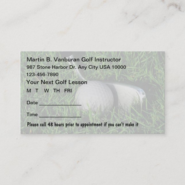 Cartes de rendez-vous d'instructeur de golf (Devant)